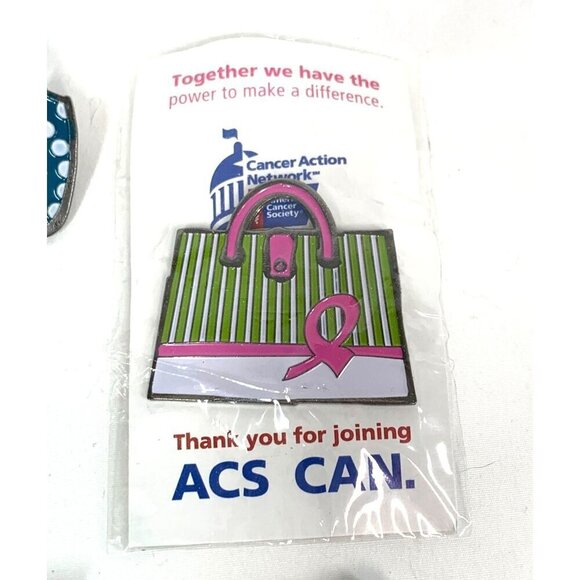 Breast Cancer Awareness Pins Brooches Set of Eight Silver Tone Pink Green Blue - Picture 6 of 6
